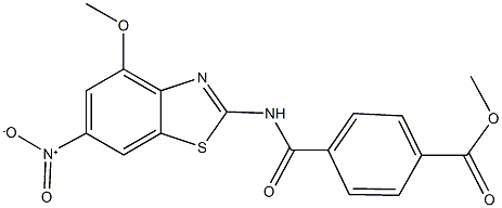 methyl 4-[({6-nitro-4-methoxy-1,3-benzothiazol-2-yl}amino)carbonyl]benzoate Struktur