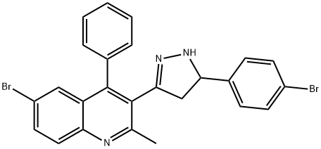 6-bromo-3-[5-(4-bromophenyl)-4,5-dihydro-1H-pyrazol-3-yl]-2-methyl-4-phenylquinoline Struktur