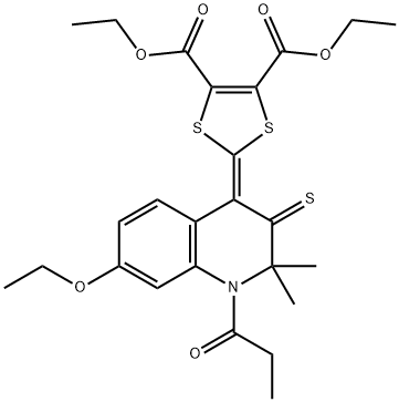 diethyl 2-(7-ethoxy-2,2-dimethyl-1-propionyl-3-thioxo-2,3-dihydro-4(1H)-quinolinylidene)-1,3-dithiole-4,5-dicarboxylate Struktur