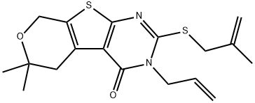 3-allyl-6,6-dimethyl-2-[(2-methyl-2-propenyl)sulfanyl]-3,5,6,8-tetrahydro-4H-pyrano[4',3':4,5]thieno[2,3-d]pyrimidin-4-one Struktur