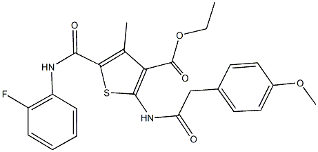 ethyl 5-[(2-fluoroanilino)carbonyl]-2-{[(4-methoxyphenyl)acetyl]amino}-4-methylthiophene-3-carboxylate Struktur