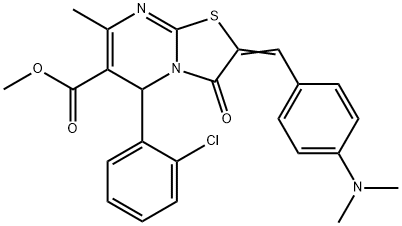 methyl 5-(2-chlorophenyl)-2-[4-(dimethylamino)benzylidene]-7-methyl-3-oxo-2,3-dihydro-5H-[1,3]thiazolo[3,2-a]pyrimidine-6-carboxylate Struktur