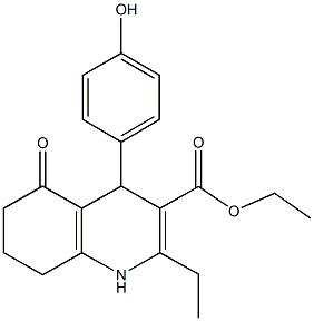 ethyl 2-ethyl-4-(4-hydroxyphenyl)-5-oxo-1,4,5,6,7,8-hexahydro-3-quinolinecarboxylate Struktur