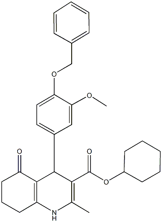 cyclohexyl 2-methyl-4-{3-(methyloxy)-4-[(phenylmethyl)oxy]phenyl}-5-oxo-1,4,5,6,7,8-hexahydroquinoline-3-carboxylate Struktur