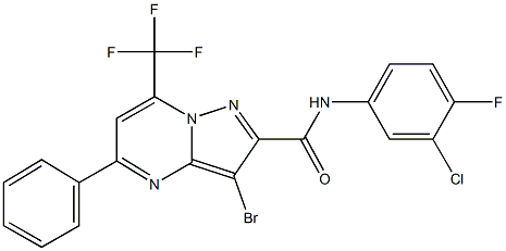 3-bromo-N-(3-chloro-4-fluorophenyl)-5-phenyl-7-(trifluoromethyl)pyrazolo[1,5-a]pyrimidine-2-carboxamide Struktur