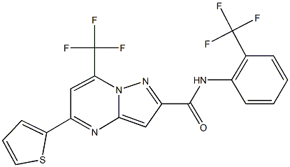 5-(2-thienyl)-7-(trifluoromethyl)-N-[2-(trifluoromethyl)phenyl]pyrazolo[1,5-a]pyrimidine-2-carboxamide Struktur