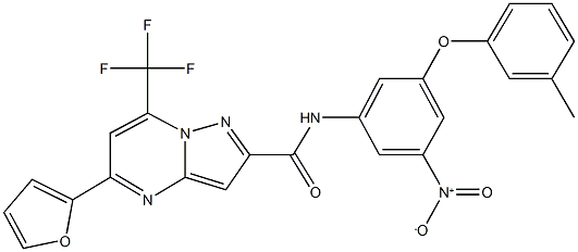 5-(2-furyl)-N-[3-nitro-5-(3-methylphenoxy)phenyl]-7-(trifluoromethyl)pyrazolo[1,5-a]pyrimidine-2-carboxamide Struktur