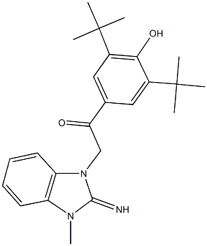 1-(3,5-ditert-butyl-4-hydroxyphenyl)-2-(2-imino-3-methyl-2,3-dihydro-1H-benzimidazol-1-yl)ethanone Struktur