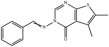 3-(benzylideneamino)-5,6-dimethylthieno[2,3-d]pyrimidin-4(3H)-one Struktur