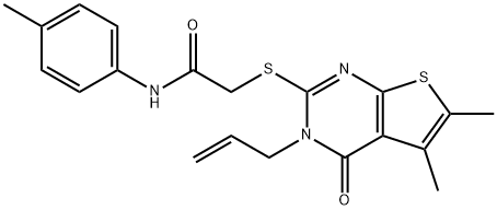 2-[(3-allyl-5,6-dimethyl-4-oxo-3,4-dihydrothieno[2,3-d]pyrimidin-2-yl)sulfanyl]-N-(4-methylphenyl)acetamide Struktur