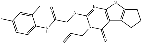 2-[(3-allyl-4-oxo-3,5,6,7-tetrahydro-4H-cyclopenta[4,5]thieno[2,3-d]pyrimidin-2-yl)sulfanyl]-N-(2,4-dimethylphenyl)acetamide Struktur