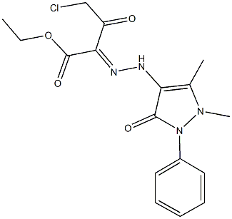 ethyl 4-chloro-2-[(1,5-dimethyl-3-oxo-2-phenyl-2,3-dihydro-1H-pyrazol-4-yl)hydrazono]-3-oxobutanoate Struktur