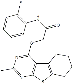 N-(2-fluorophenyl)-2-[(2-methyl-5,6,7,8-tetrahydro[1]benzothieno[2,3-d]pyrimidin-4-yl)sulfanyl]acetamide Struktur