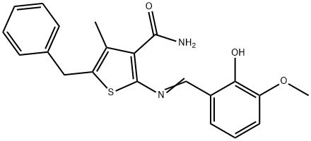 5-benzyl-2-[(2-hydroxy-3-methoxybenzylidene)amino]-4-methyl-3-thiophenecarboxamide Struktur