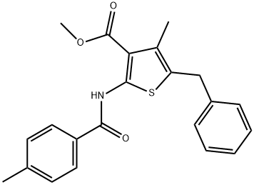 methyl 5-benzyl-4-methyl-2-[(4-methylbenzoyl)amino]-3-thiophenecarboxylate Struktur