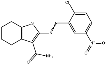 2-({2-chloro-5-nitrobenzylidene}amino)-4,5,6,7-tetrahydro-1-benzothiophene-3-carboxamide Struktur