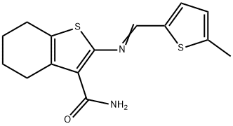 2-{[(5-methyl-2-thienyl)methylene]amino}-4,5,6,7-tetrahydro-1-benzothiophene-3-carboxamide Struktur