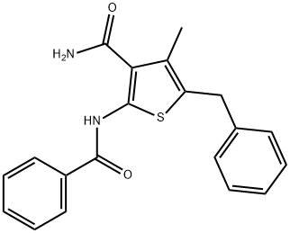 2-(benzoylamino)-5-benzyl-4-methyl-3-thiophenecarboxamide Struktur