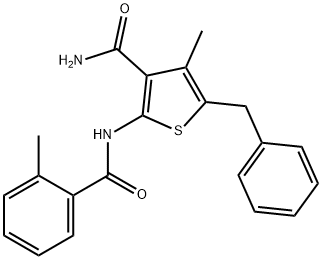 5-benzyl-4-methyl-2-[(2-methylbenzoyl)amino]-3-thiophenecarboxamide Struktur