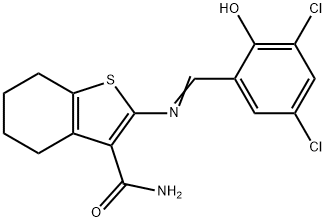 2-[(3,5-dichloro-2-hydroxybenzylidene)amino]-4,5,6,7-tetrahydro-1-benzothiophene-3-carboxamide Struktur