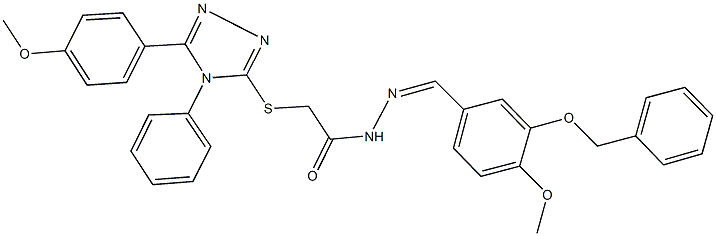 N'-[3-(benzyloxy)-4-methoxybenzylidene]-2-{[5-(4-methoxyphenyl)-4-phenyl-4H-1,2,4-triazol-3-yl]sulfanyl}acetohydrazide Struktur