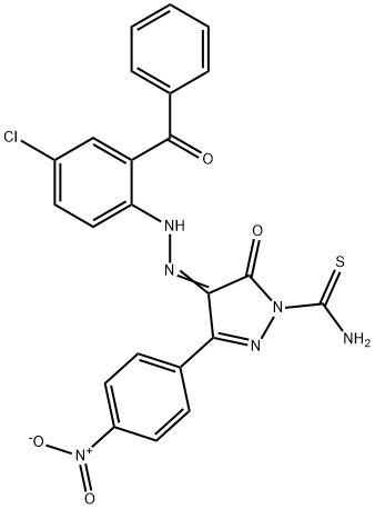 4-[(2-benzoyl-4-chlorophenyl)hydrazono]-3-{4-nitrophenyl}-5-oxo-4,5-dihydro-1H-pyrazole-1-carbothioamide Struktur