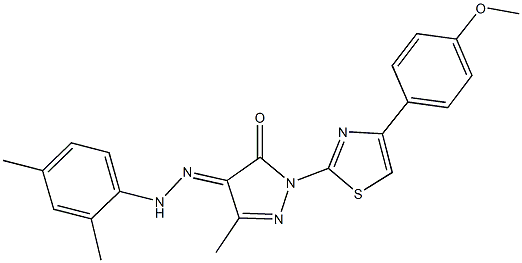 1-[4-(4-methoxyphenyl)-1,3-thiazol-2-yl]-3-methyl-1H-pyrazole-4,5-dione 4-[(2,4-dimethylphenyl)hydrazone] Struktur