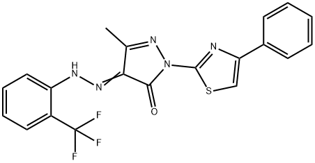 3-methyl-1-(4-phenyl-1,3-thiazol-2-yl)-1H-pyrazole-4,5-dione 4-{[2-(trifluoromethyl)phenyl]hydrazone} Struktur