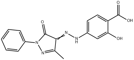 2-hydroxy-4-[2-(3-methyl-5-oxo-1-phenyl-1,5-dihydro-4H-pyrazol-4-ylidene)hydrazino]benzoic acid Struktur