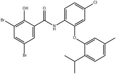 3,5-dibromo-N-[4-chloro-2-(2-isopropyl-5-methylphenoxy)phenyl]-2-hydroxybenzamide Struktur