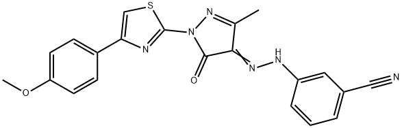 3-(2-{1-[4-(4-methoxyphenyl)-1,3-thiazol-2-yl]-3-methyl-5-oxo-1,5-dihydro-4H-pyrazol-4-ylidene}hydrazino)benzonitrile Struktur