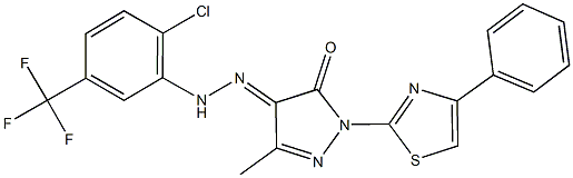 3-methyl-1-(4-phenyl-1,3-thiazol-2-yl)-1H-pyrazole-4,5-dione 4-{[2-chloro-5-(trifluoromethyl)phenyl]hydrazone} Struktur