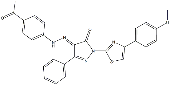 1-[4-(4-methoxyphenyl)-1,3-thiazol-2-yl]-3-phenyl-1H-pyrazole-4,5-dione 4-[(4-acetylphenyl)hydrazone] Struktur