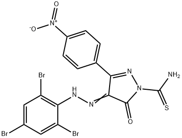 3-{4-nitrophenyl}-5-oxo-4-[(2,4,6-tribromophenyl)hydrazono]-4,5-dihydro-1H-pyrazole-1-carbothioamide Struktur