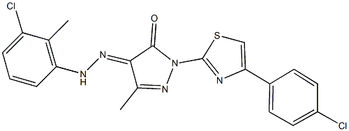 1-[4-(4-chlorophenyl)-1,3-thiazol-2-yl]-3-methyl-1H-pyrazole-4,5-dione 4-[(3-chloro-2-methylphenyl)hydrazone] Struktur