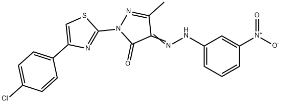 1-[4-(4-chlorophenyl)-1,3-thiazol-2-yl]-3-methyl-1H-pyrazole-4,5-dione 4-({3-nitrophenyl}hydrazone) Struktur