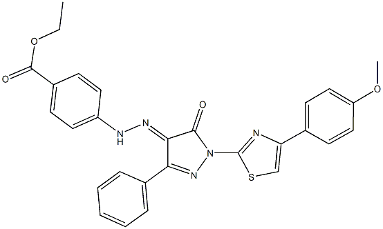 ethyl 4-(2-{1-[4-(4-methoxyphenyl)-1,3-thiazol-2-yl]-5-oxo-3-phenyl-1,5-dihydro-4H-pyrazol-4-ylidene}hydrazino)benzoate Struktur