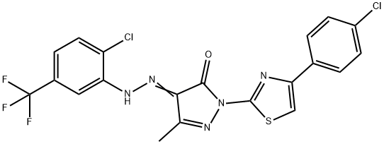 1-[4-(4-chlorophenyl)-1,3-thiazol-2-yl]-3-methyl-1H-pyrazole-4,5-dione 4-{[2-chloro-5-(trifluoromethyl)phenyl]hydrazone} Struktur