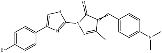 2-[4-(4-bromophenyl)-1,3-thiazol-2-yl]-4-[4-(dimethylamino)benzylidene]-5-methyl-2,4-dihydro-3H-pyrazol-3-one Struktur