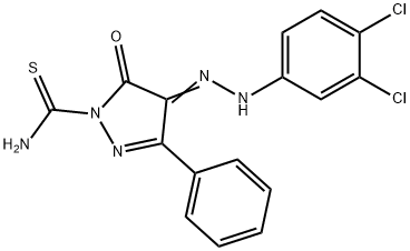 4-[(3,4-dichlorophenyl)hydrazono]-5-oxo-3-phenyl-4,5-dihydro-1H-pyrazole-1-carbothioamide Struktur