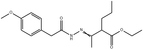 ethyl 2-{N-[(4-methoxyphenyl)acetyl]ethanehydrazonoyl}pentanoate Struktur