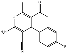 5-acetyl-2-amino-4-(4-fluorophenyl)-6-methyl-4H-pyran-3-carbonitrile Struktur