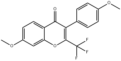 7-methoxy-3-(4-methoxyphenyl)-2-(trifluoromethyl)-4H-chromen-4-one Struktur