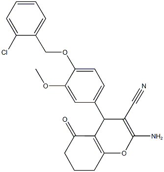 2-amino-4-{4-[(2-chlorobenzyl)oxy]-3-methoxyphenyl}-5-oxo-5,6,7,8-tetrahydro-4H-chromene-3-carbonitrile Struktur