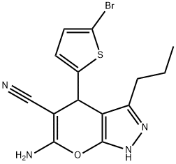 6-amino-4-(5-bromo-2-thienyl)-3-propyl-1,4-dihydropyrano[2,3-c]pyrazole-5-carbonitrile Struktur