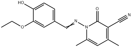 1-[(3-ethoxy-4-hydroxybenzylidene)amino]-4,6-dimethyl-2-oxo-1,2-dihydro-3-pyridinecarbonitrile Struktur