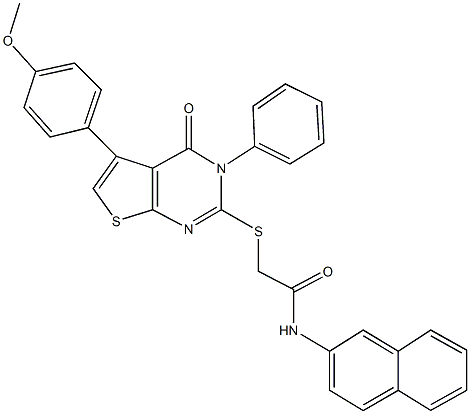 2-{[5-(4-methoxyphenyl)-4-oxo-3-phenyl-3,4-dihydrothieno[2,3-d]pyrimidin-2-yl]sulfanyl}-N-(2-naphthyl)acetamide Struktur