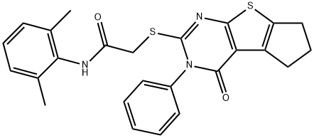 N-(2,6-dimethylphenyl)-2-[(4-oxo-3-phenyl-3,5,6,7-tetrahydro-4H-cyclopenta[4,5]thieno[2,3-d]pyrimidin-2-yl)sulfanyl]acetamide Struktur