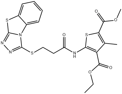 4-ethyl 2-methyl 3-methyl-5-{[3-([1,2,4]triazolo[3,4-b][1,3]benzothiazol-3-ylsulfanyl)propanoyl]amino}-2,4-thiophenedicarboxylate Struktur