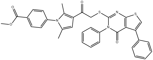 methyl 4-(2,5-dimethyl-3-{[(4-oxo-3,5-diphenyl-3,4-dihydrothieno[2,3-d]pyrimidin-2-yl)sulfanyl]acetyl}-1H-pyrrol-1-yl)benzoate Struktur